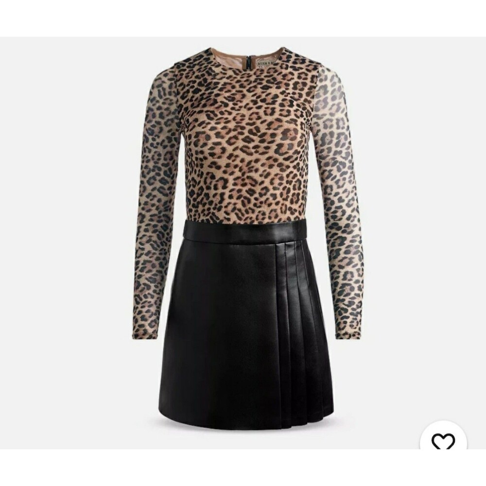 NWOT Alice + Olivia Chara leopard-print stretch tulle & black pleated dress Sz 4